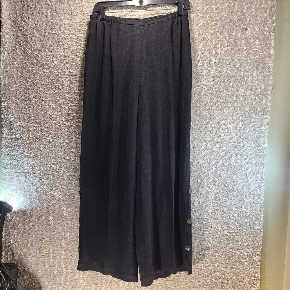 Caroline Rose Women Wide Leg Crop Linen Small Pull On Pants Side Buttons